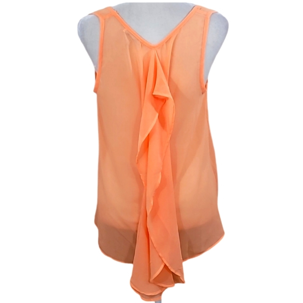 Freebird Sleeveless Tangerine Chiffon Top Semi Sheer Ruffled Back Size Small